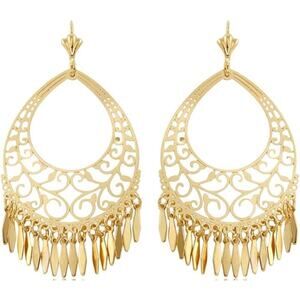 18K Gold Plated Filigree Cut-out Dangling Chandelier Earrings